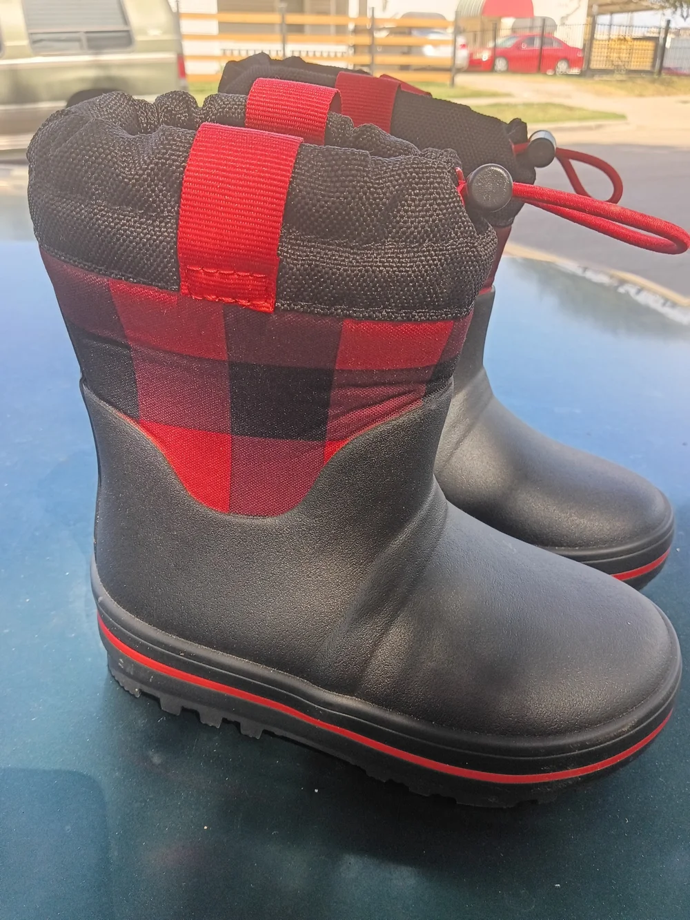 Cat & Jack Black and Red Kids Rain Boots
